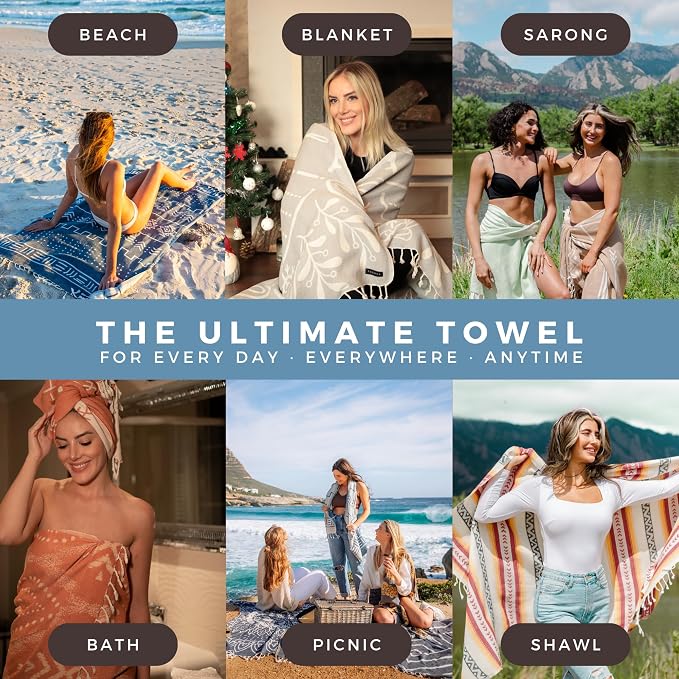 FESHKA Sand Free Turkish Beach Towel Quick Dry Bath Towel, Oversized Beach - Image 3