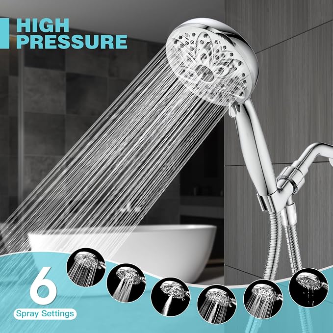 6-Setting Shower Head with Handheld, JDO High Pressure Hand held Shower Head - Image 2