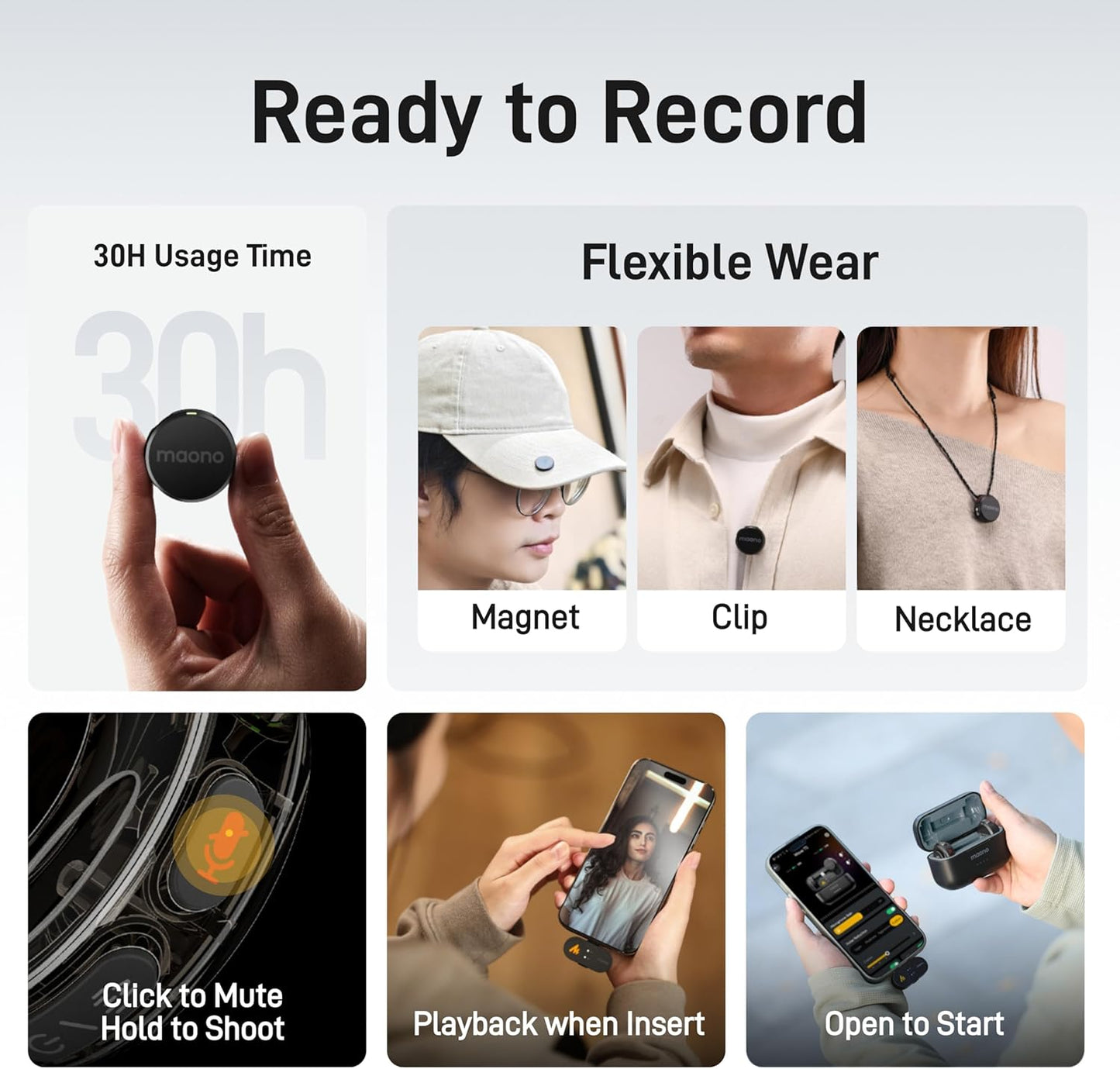 MAONO Wireless Lavalier Microphone for Camera/PC/Laptop/Phones, Mini Lapel Mic with 48khz 24bit, 1000ft Range, Noise Cancellation, Gain Knob, Mono-Stereo Switch, 30H Use for Video Recording - Wave T5