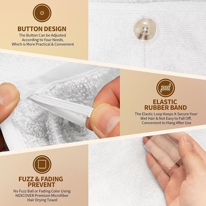 NEXCOVER Hair Towel Microfiber, 2 Pack White 9.8 inch X 25.5 inch Hair Wrap - Image 3
