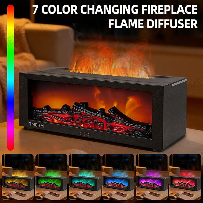 TMEHM Fireplace Flame Air Diffuser Humidifier, 7 Colors Aromatherapy Essential - Image 5