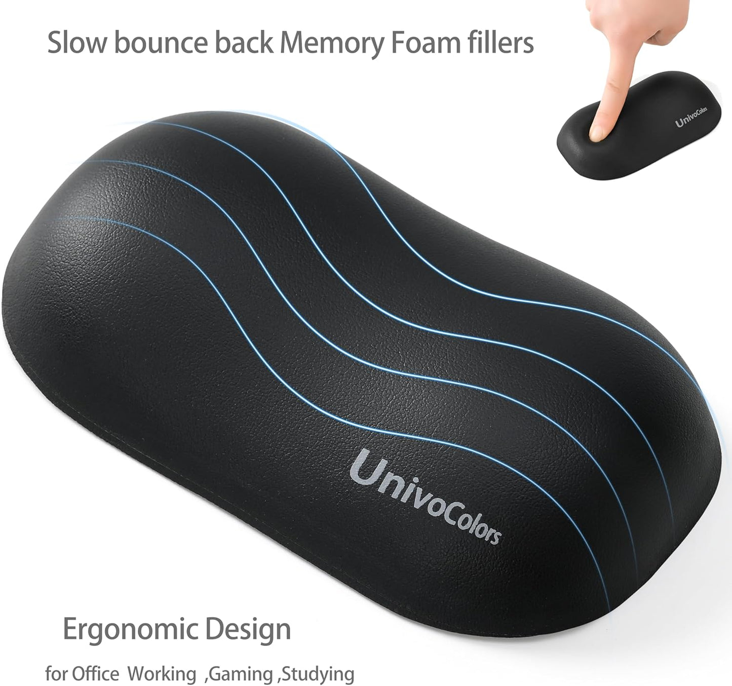 UnivoColors Design-Wave Wrist Rest, Artificial Sheepskin+Memory Foam+Ergonomic+Anti-Slip Gel, Resilience Support During Work and Gaming,Mouse Accessory,Black