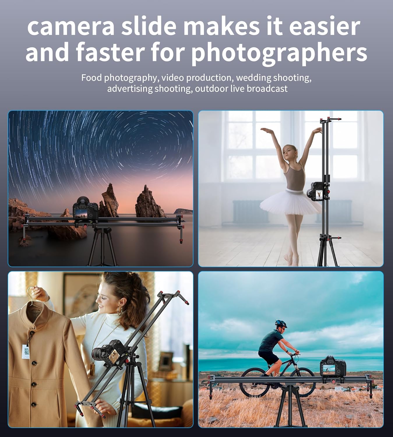 Zecti Camera Slider 24"/60 cm Adjustable Carbon Fiber Camera Dolly Track Slider Video Stabilizer Rail for Camera DSLR Video Movie Photography Camcorder Stabili & Phone, Black