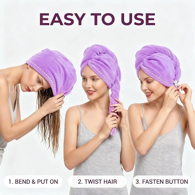 Microfiber Hair Towel 4 Pack, Hair Towel Wrap Quick Dry Hair Hat Anti-frizz - Image 4