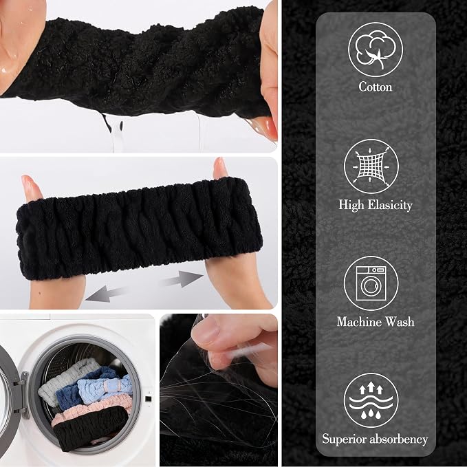 DiyJibb 9 Pcs Spa Headband for Washing Face, Skincare Headband and Wristband Set - Image 6