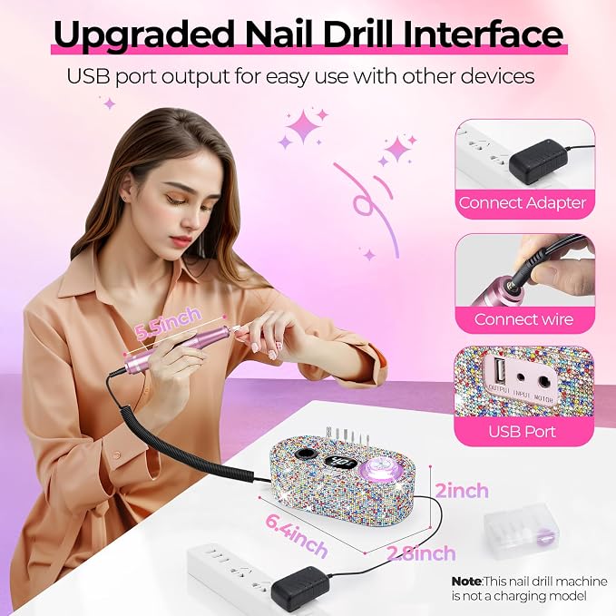 JOSGLOI Electric Nail Drill Professional: Shiny 40000RPM Electric Nail File Kit - Image 6