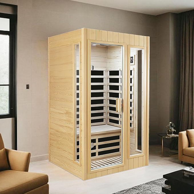 2 Person Sauna, Low EMF Far Infrared Sauna, 1500W Hemlock Wood Sauna Indoor - Image 8