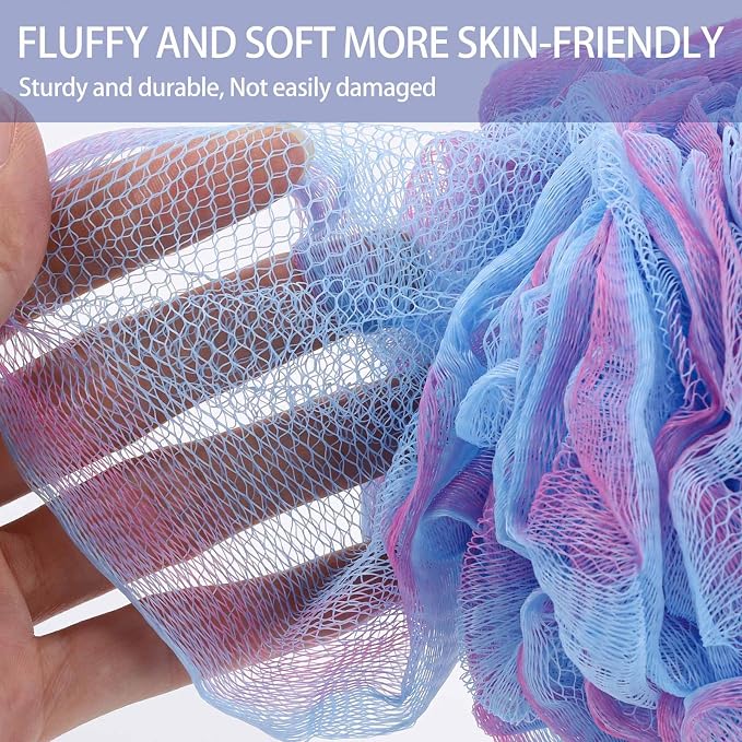 BTYMS 4Pcs Loofah Sponge 60g/pc Bath Puffs Shower Scrunchies Mesh Pouf - Image 3