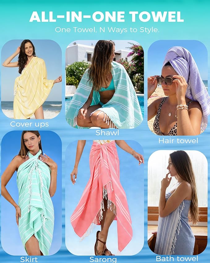 2 Packs Cotton Turkish Beach Towels Swim Towel Compact Oversized Sand Free - Image 7