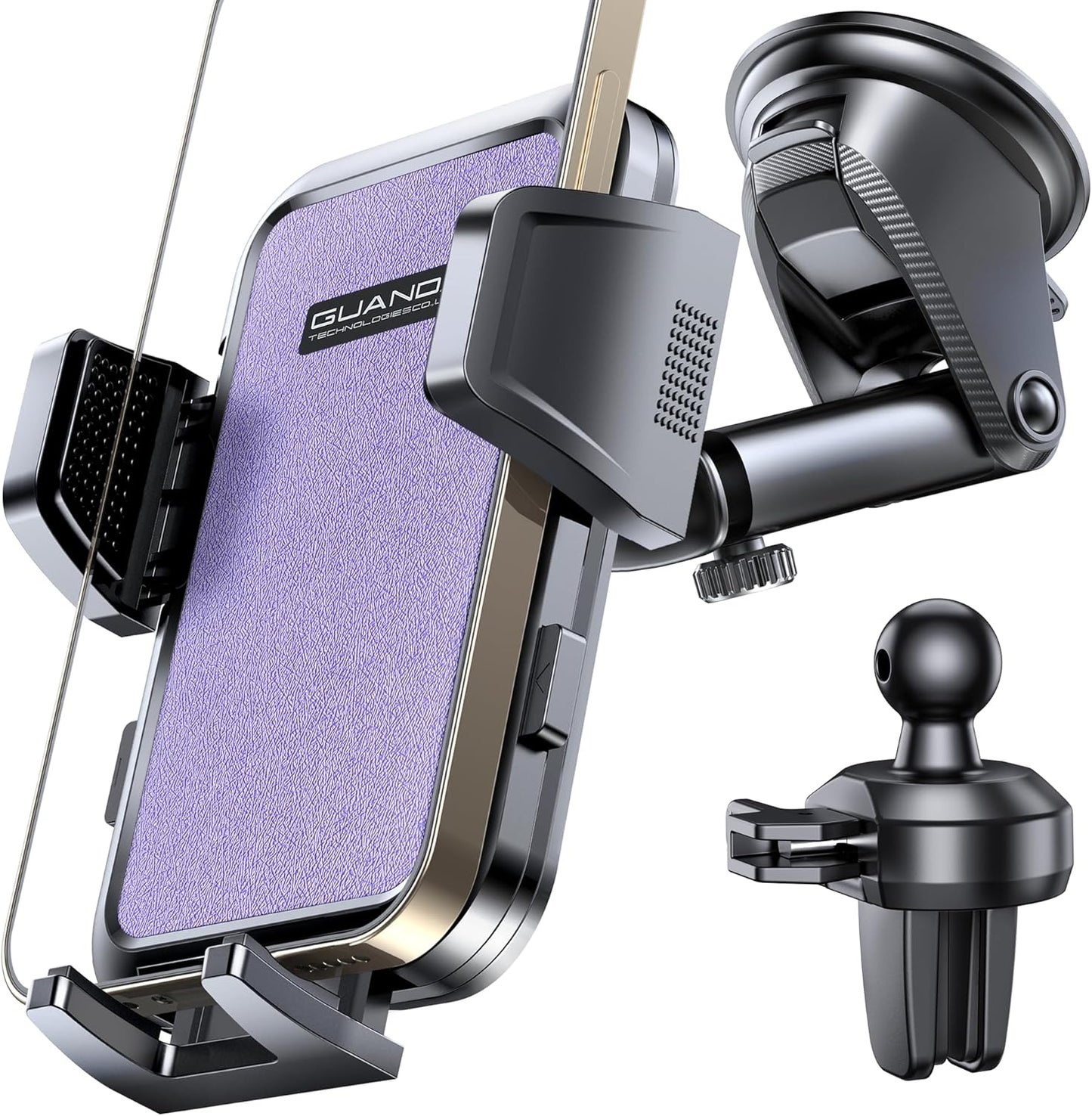 [2025 New] Dashboard Phone Holders for Your Car (+Air Vent Clip) [Military Grade Stable] , Car Cell Phone Holder, Rotatable Suction Cup Car Phone Mount for All Phone (Light Purple)