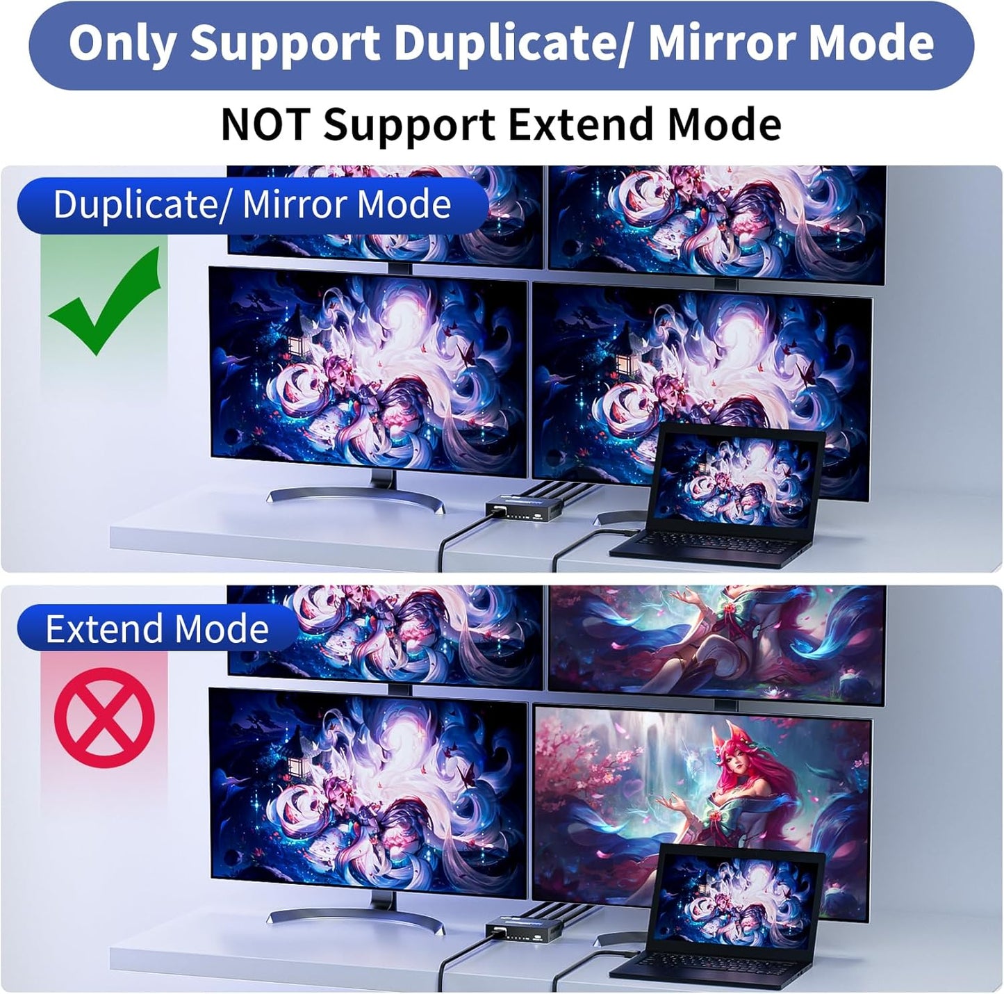 HDMI Splitter 1 in 4 Out 4K@30Hz, Powered 1x4 HDMI Video Splitter 4 Ports with Power Cord, Duplicate/Mirror Screen, Supports UltralHD 3D 1080P HDCP 1.4 for HDTV, STB, DVD, PS5/4/3, Projector, Etc