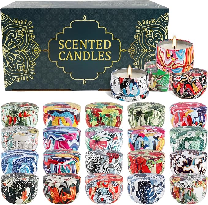WPONSZU Set 24 Pack Scented Candles Gifts Soy Wax Travel Tin Jar Candles - Image 3