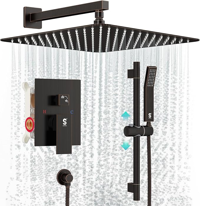 SR SUN RISE 12 Inch Oil Rubbed Bronze Shower Faucet Set, Wall-Mount Adjustable by SRSUNRISE