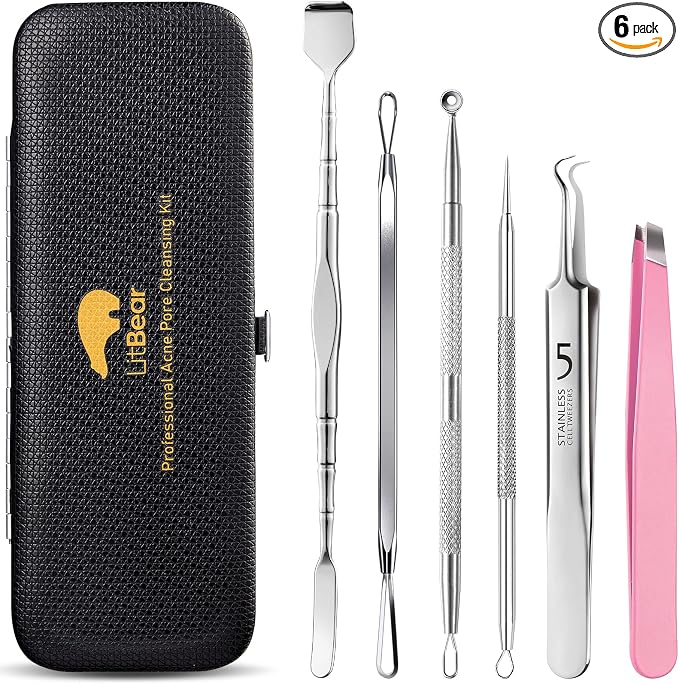 Litbear 6 Pcs Blackhead Remover Tools, Pimple Popper Tool Kit, Acne Tools by LitBear