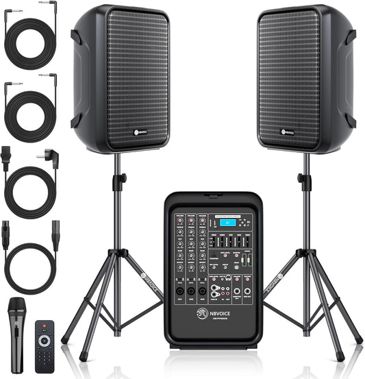Professional Portable All-in-One 2-Way PA System Suitcase-Style Design with 8-Channel Mixer and 2X Speaker Stands,Bluetooth, Microphone, Remote Control for Performances, Presentations