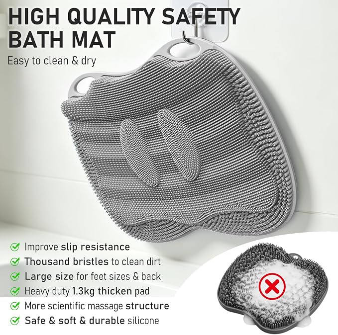 Shower Foot Scrubber Mat XL, Silicone Feet Toes Massage Cleaner -Upgraded Long - Image 6