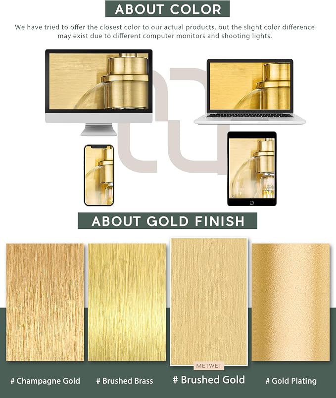 Bathroom Light Fixtures, 4 Light Brushed Gold Vanity Lights - Image 2