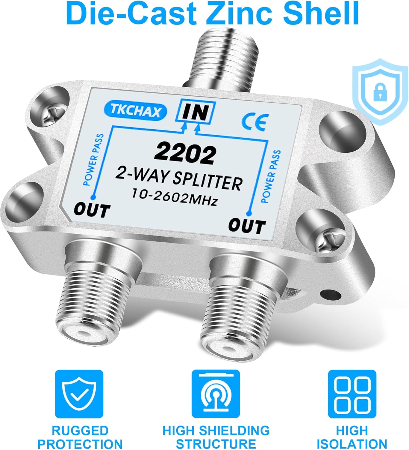 2 Way Coaxial Cable Splitter,Support 10-2602MHz, RG6 Compatible, Nickel-Plated for Cable Splitter,Work with CATV, Satellite TV,Antenna System and MoCA Configurations