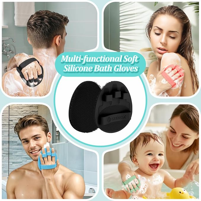 Silicone Back & Face Scrubber & Bath Glove Set 3PCS, 13.4'' Gentle Back Scrubber - Image 7