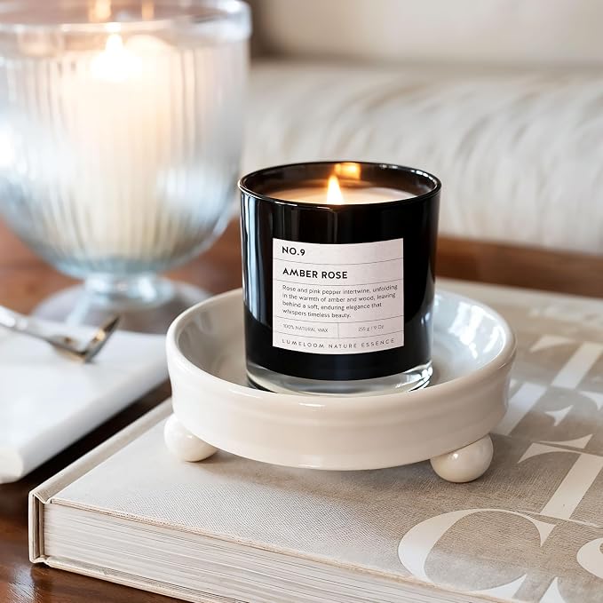 LUMELOOM Amber & Rose Luxury Scented Candles, 9oz Soy Wax Candles - Image 3