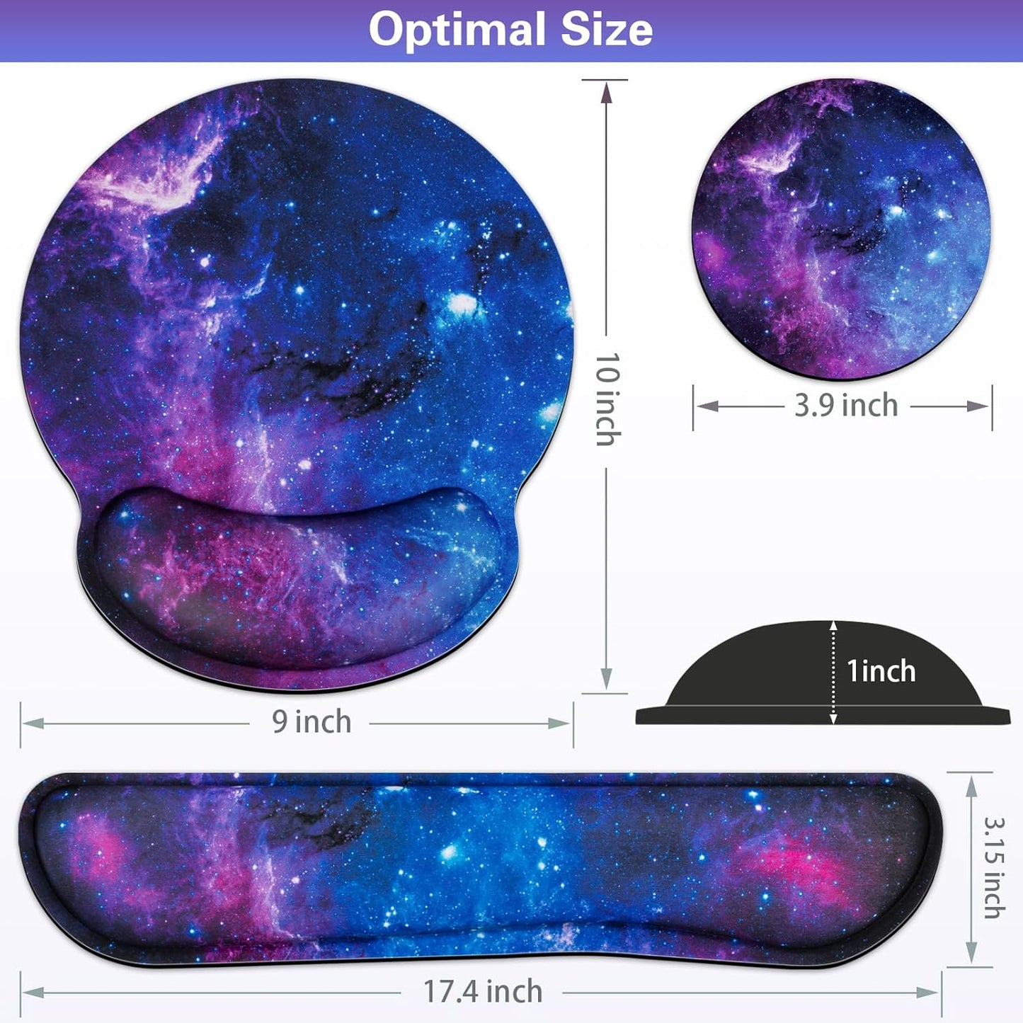 Mouse Pad with Wrist Rest Set, 3-in-1 Wrist Support Mousepad Set, Gaming Mat Pad with Anti-Skid Base,Ergonomic Memory Foam Keyboard Gel Wrist Rest