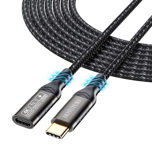 USB-C Extension Cable 16.5ft/5M, Male to Female Extender, Braided Data Cord, 100W PD Fast Charging, 20 Gbps