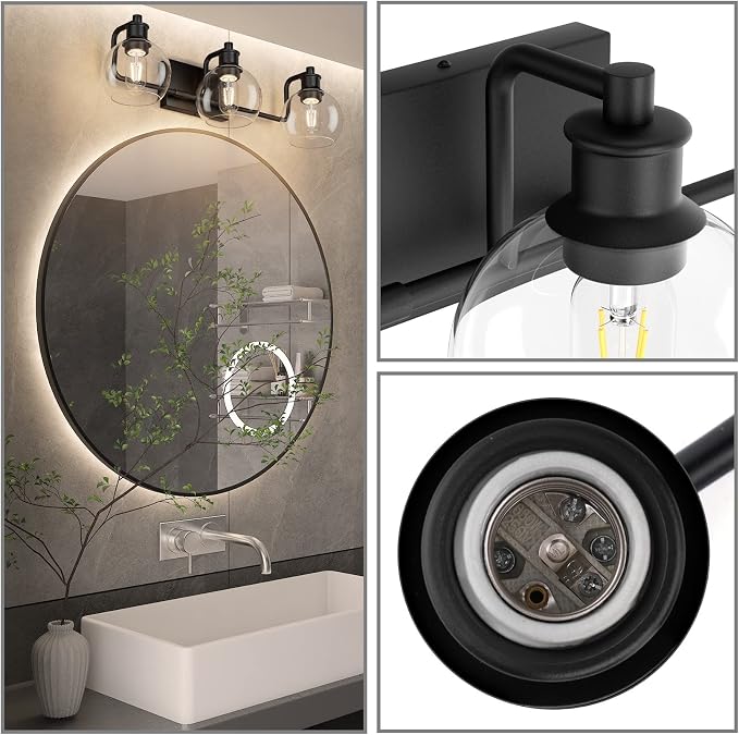 Tipace Black Vintage Bathroom Vanity Light Fixtures Over Mirror Glass Globe 3 - Image 5