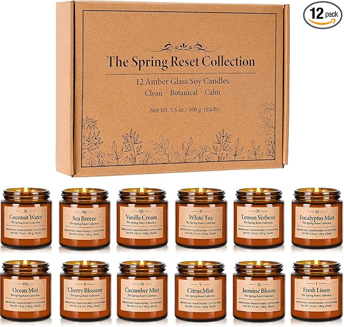 12 Pack Scented Soy Candles Set, 3.5oz Glass Jar Aromatherapy Candles, 20-25H by YINUOLIGHT
