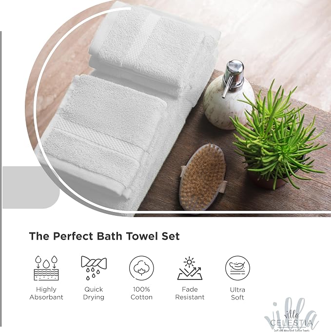 100% Combed Cotton Bathroom Towel Set of 10-2 Bath Towels, 4 Hand Towels - Image 3