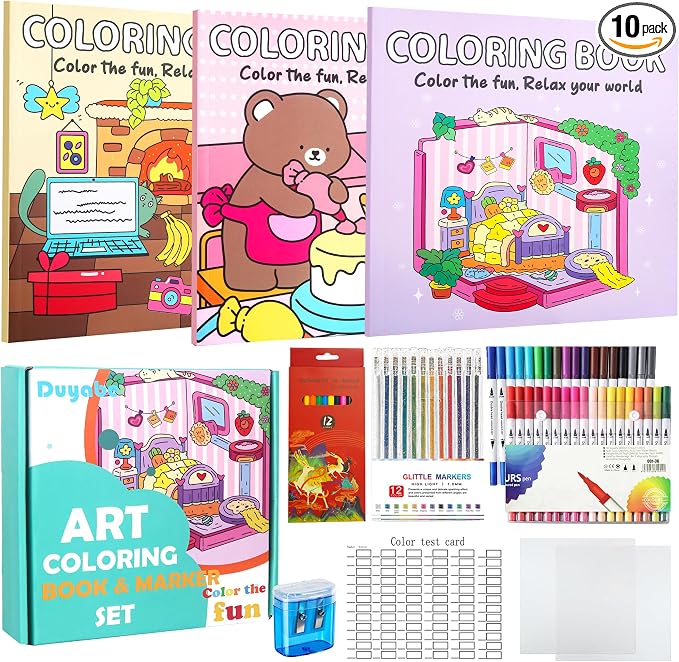 Cute Coloring Book Set for Teens Adults Relaxation, Easy and Simple Designs by Unknown