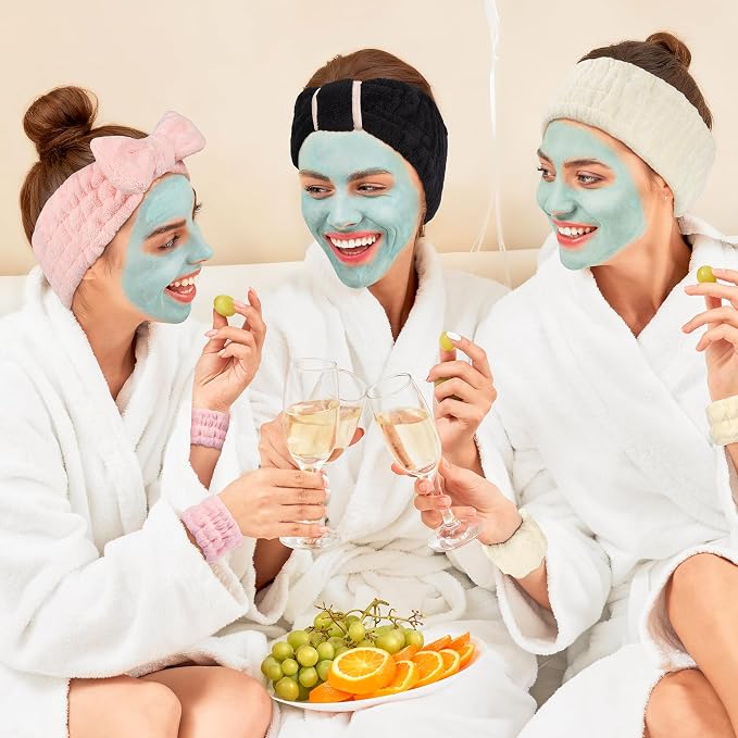 DiyJibb 9 Pcs Spa Headband for Washing Face, Skincare Headband and Wristband Set - Image 3