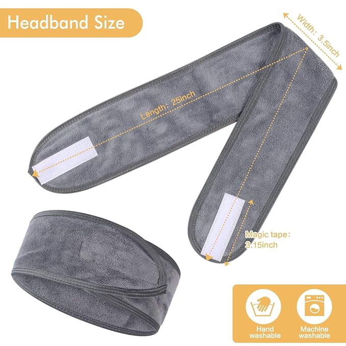 SINLAND Spa Headband for Women 3 Counts Ultra Soft Adjustable Makeup Hair Band - Image 6