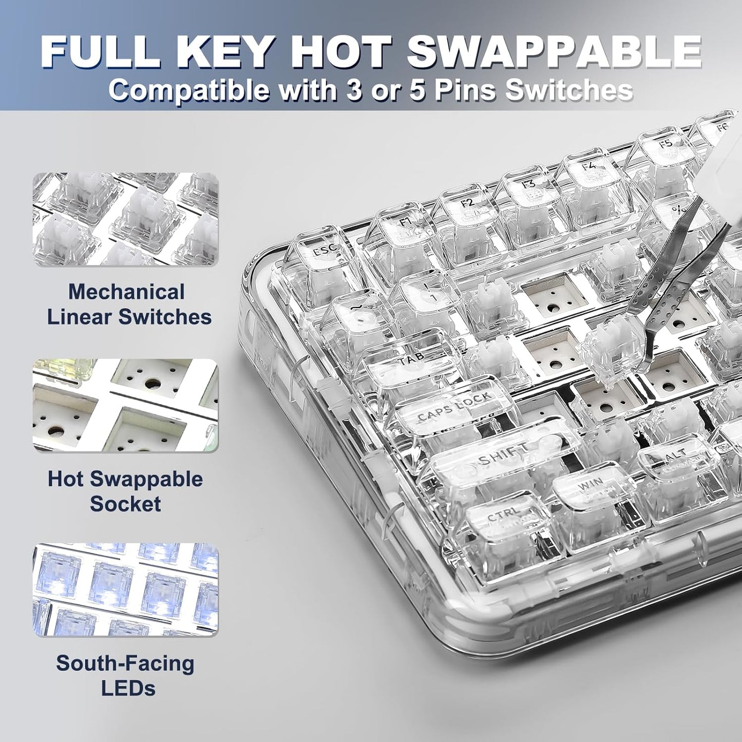 YUNZII X98 QMK/VIA Wireless Mechanical Gaming Keyboard with Knob,Tri-Mode BT5.0/USB-C/2.4GHz Hot Swappable Keyboard,Pre-lubed Switches Gasket Mount RGB Backlit for Wins/Mac (White, Snow Switch)