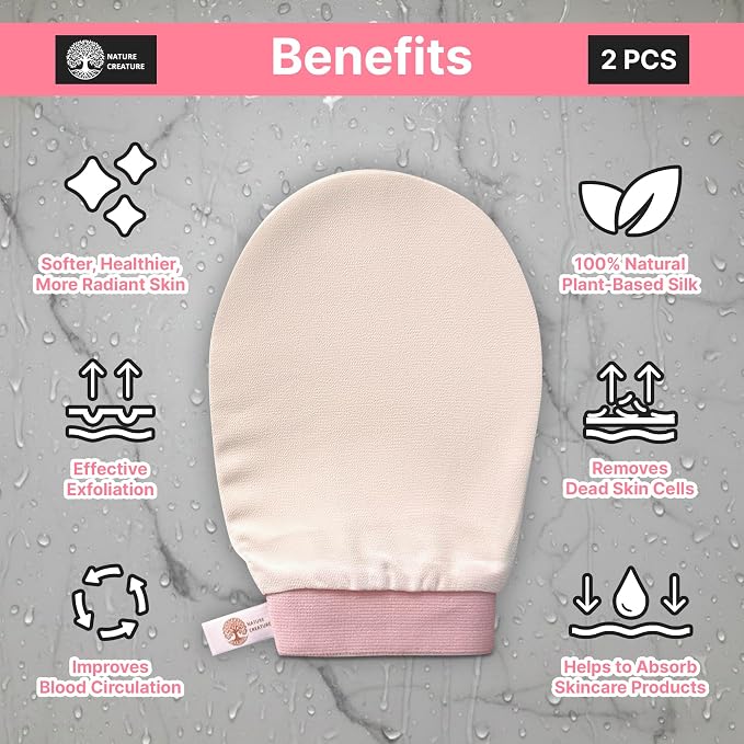 Vegan Silk Exfoliating Gloves Set – Korean Spa Body Scrubber Mitt - Image 2