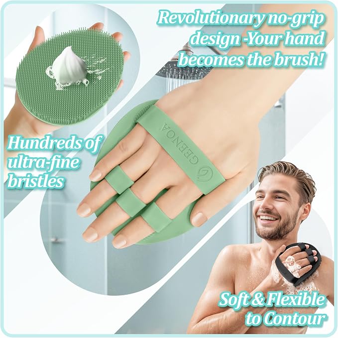 Silicone Back Scrubber & Bath Glove Set 2PCS, 13.4'' Gentle Shower Back Scrubber - Image 6