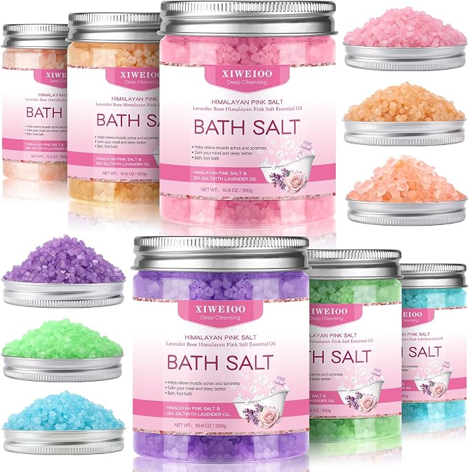 6 Pack Bath Salt KIT for Soaking Himalayan Pink Salt Lavender Orange Rose Pink - Image 7