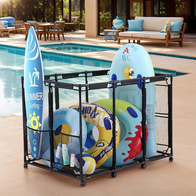 Tiita Pool Storage Bin, Rolling Pool Toy Storage Organizer, Parts & - Image 3