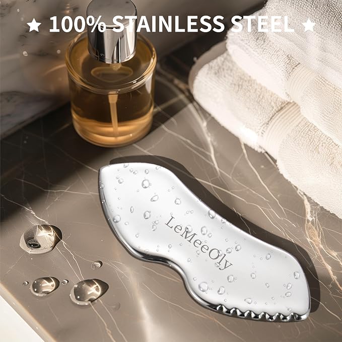 LeMeeOly Gua Sha Facial Tools Stainless Steel & Compressed Facial Sponges - Image 6