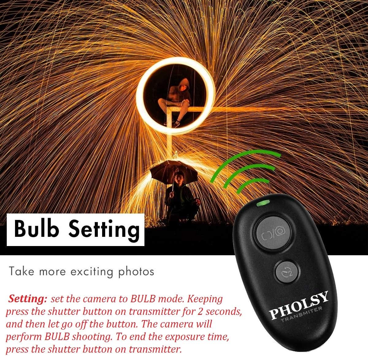 PHOLSY Wireless Shutter Release Camera Remote Compatible with Nikon Z5 Z8 Z9 Z7ii Z6 Z6ii D750 D780 D7500 D7200 D5600 D5500 P7700 P7800 P950 D90 D4 D5 D6 D800 D850 D810 D700 D300 D200 COOLPIX Series