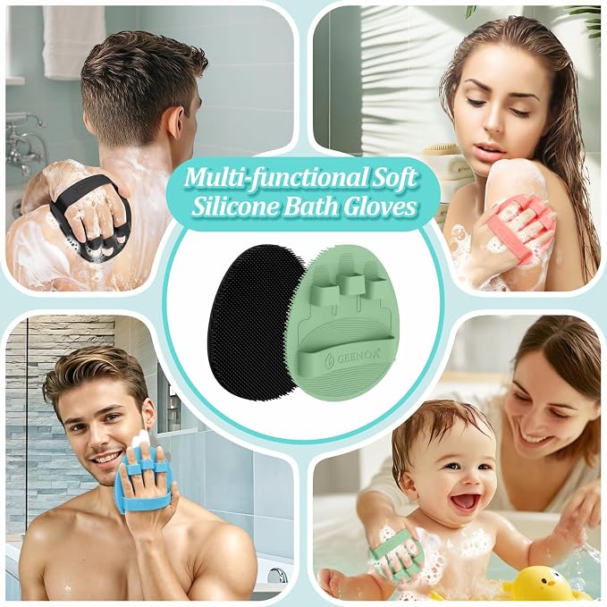Silicone Back & Face Scrubber & Bath Glove Set 3PCS, 13.4'' Gentle Back Scrubber - Image 8
