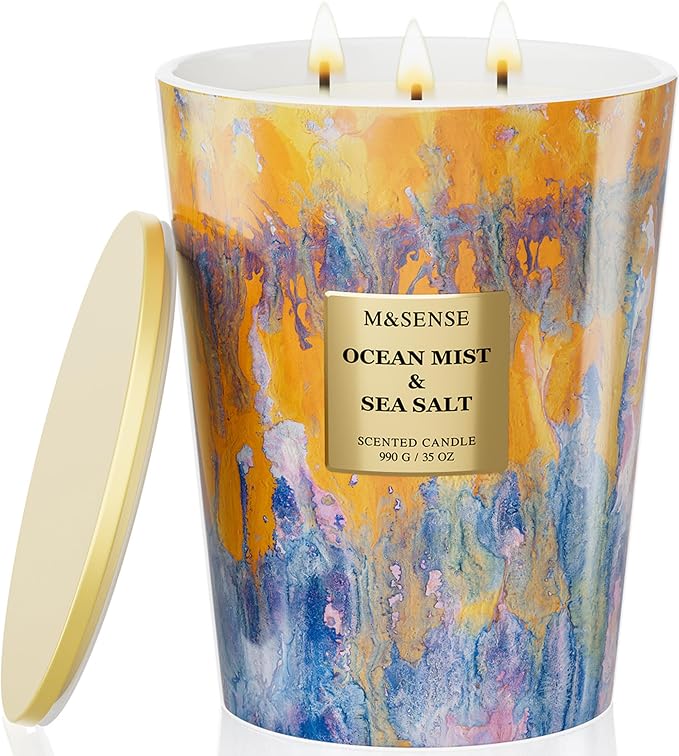 M&SENSE Large 3-Wick Ocean Scented Soy Candle, 35oz 150 Hours Non-Toxic by MSENSE
