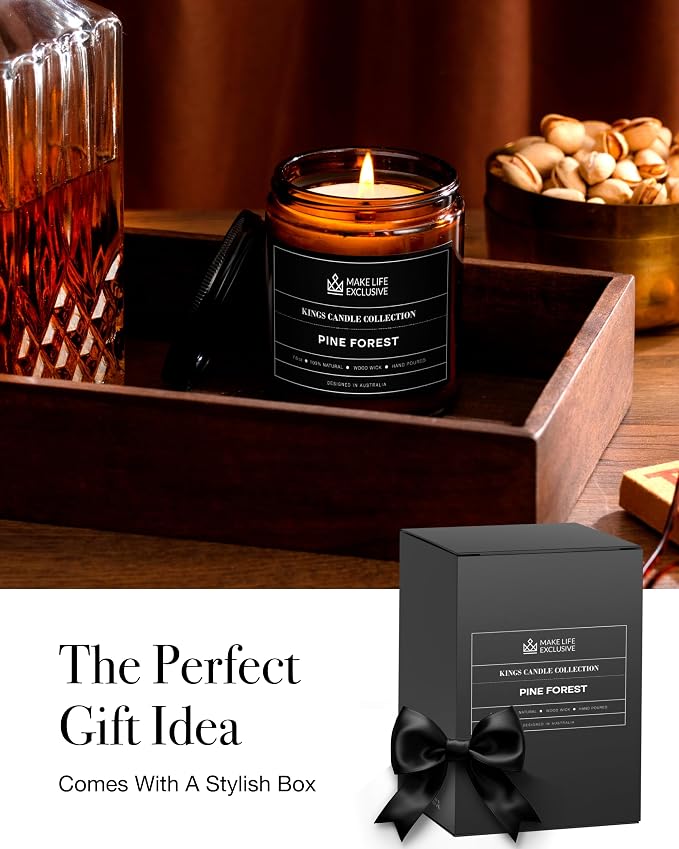 Scented Candles for Men | Pine & Cedar Scented | Wooden Wick, Long Lasting - Image 4