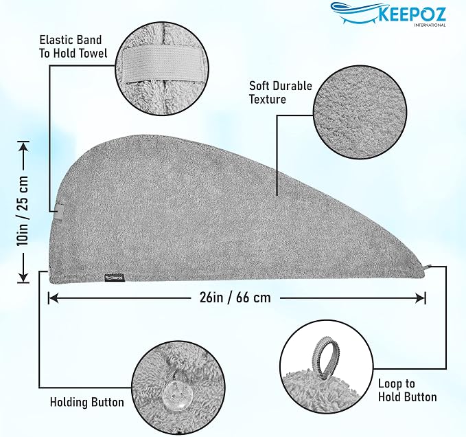 KEEPOZ Hair Towel Wrap Quick Dry 100% Cotton Super Absorbent Turban Head Wrap - Image 2
