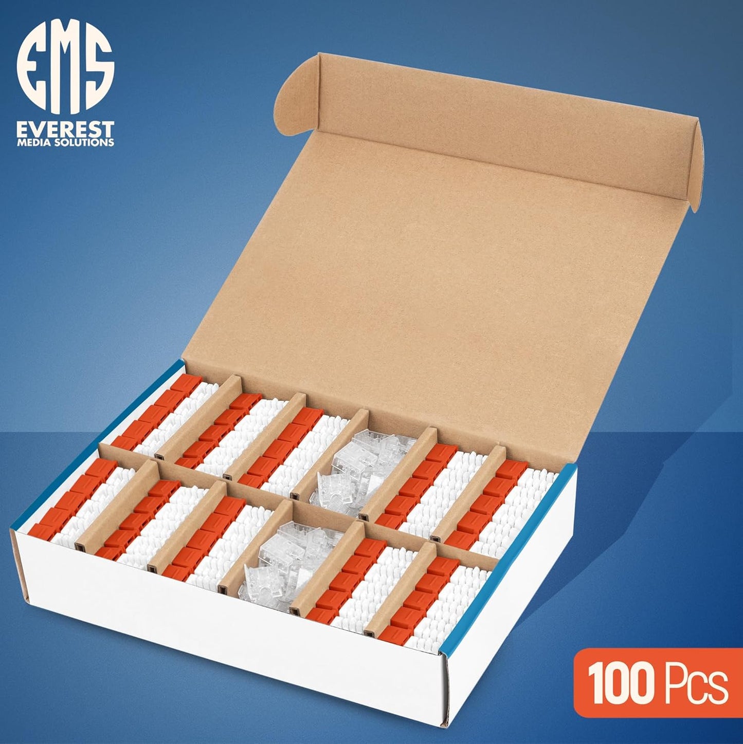 Everest 90° Angled RJ45 Cat6 Keystone Jacks 100-Pack in Orange - Slim Profile Female RJ45 Connectors - Cat 6 Keystone Jack - Compatible with 90° Angled Speed Termination Tool - easyJACK (B094WB91H3)