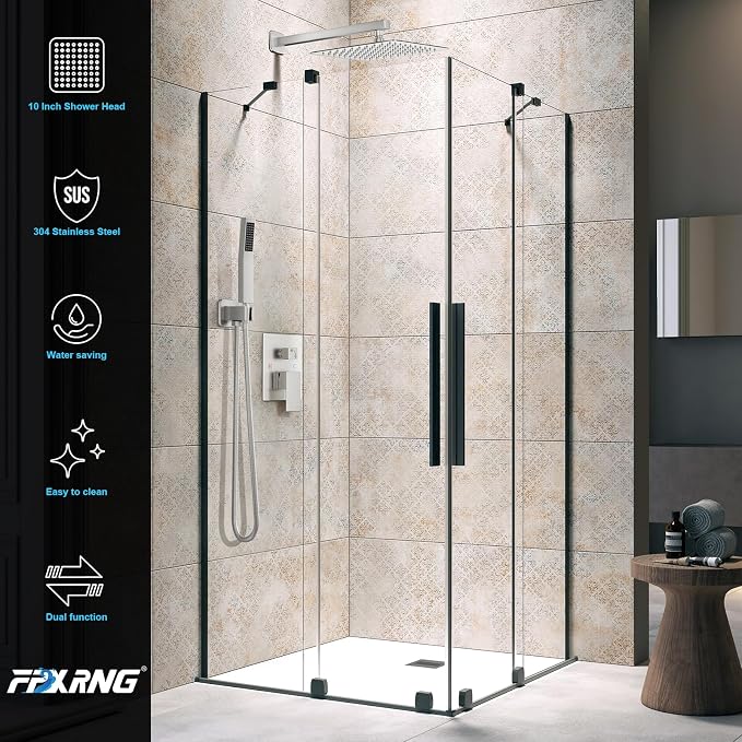 FPXRNG Shower Faucet Set Bathroom Square Rain Shower Head and Handle Set - Image 5