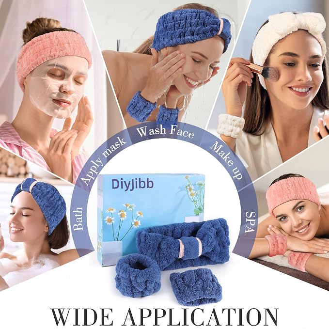 DiyJibb 9 Pcs Spa Headband for Washing Face, Skincare Headband and Wristband Set - Image 4