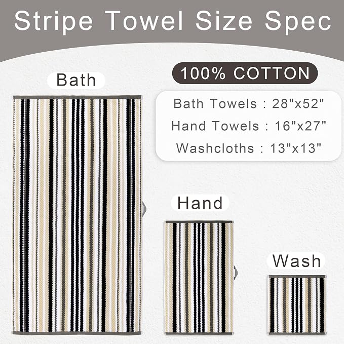 Luxury Black Striped 6-Piece Towel Set - Image 2