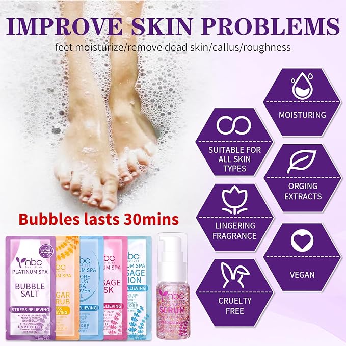 Pedicure Kit Foot Soak Set: Bubble Salt, Sugar Scrub, Massage Mask, Massage - Image 2