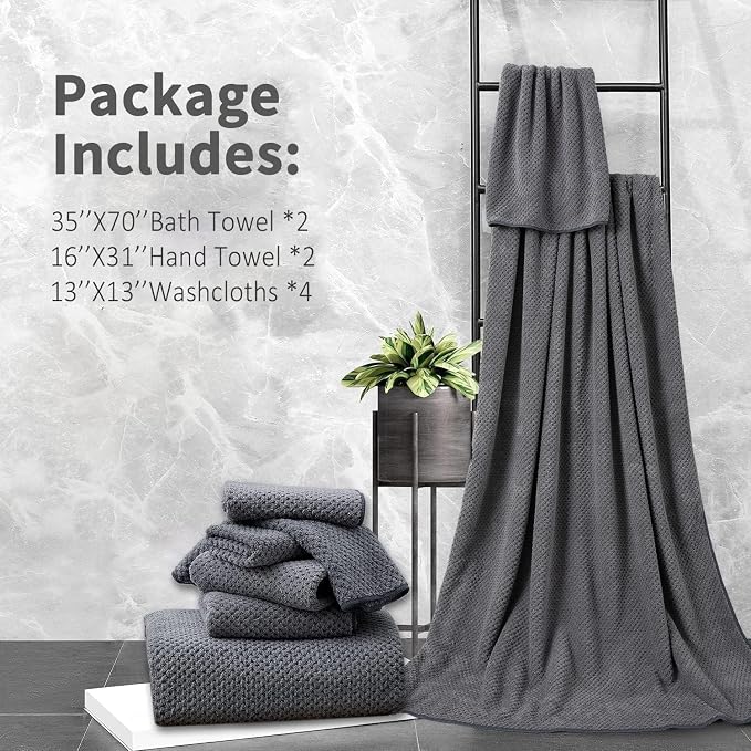 8 Piece Bathroom Towel Set Dark Gray |2 Oversized Large Bath Towels Sheet - Image 7