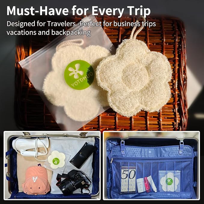 Travel Loofah Made from Real Egyptian Shower Loofah Spong Natural, Exfoliating - Image 3